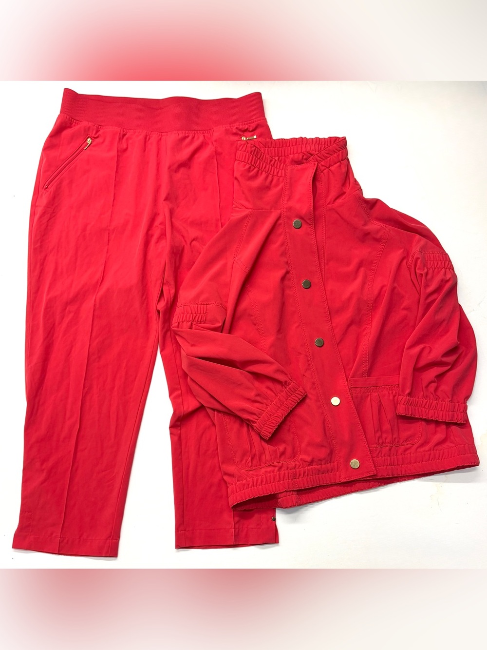 Zenergy by Chico’s Red Women’s Casual Joggers Tracksuit Pants & Jacket Set